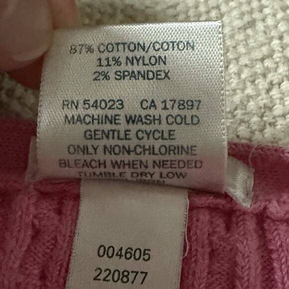 Vintage Old Navy Cable Knit 3/4 Length Sleeve cardigan sweater Wms Pink Sz L - Picture 11 of 11